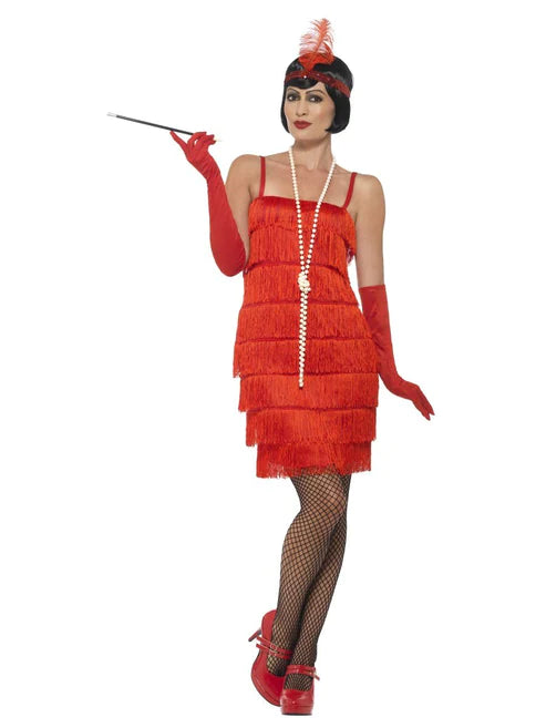 Flapper Costume, Red, with Short Dress
