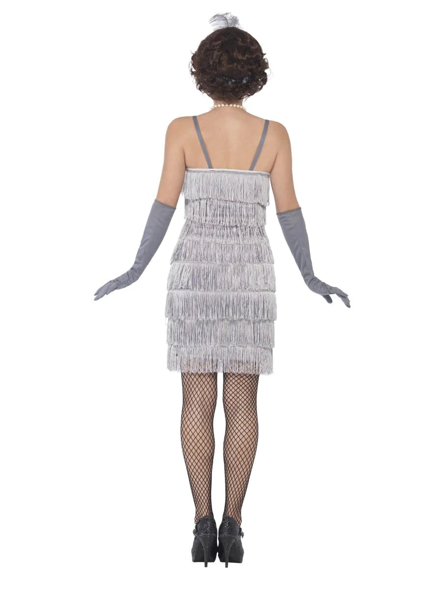 Flapper Costume, Silver, with Short Dress