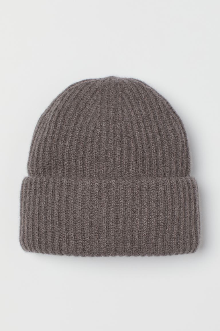 ACRYLIC KNIT SUPER STRETCH CUFF HAT - GREY