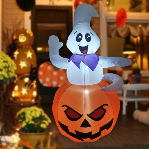 5 FT Inflatable Ghost Sitting on The Pumpkin