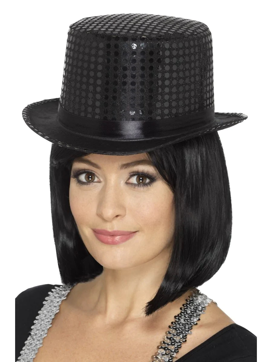 Sequin Top Hat, Black