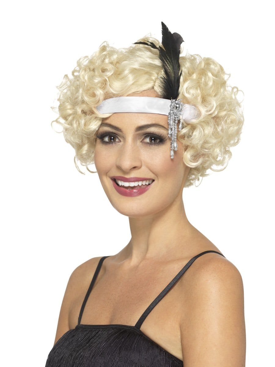 WHITE SATIN CHARLESTON HEADBAND,WHITE