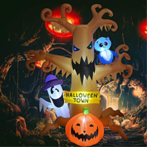 8 FT TALL Halloween Inflatables Outdoor Dead Tree with White Ghost