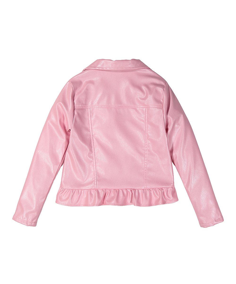 Pink Ruffle-Trim Faux Leather Jacket Set 3- Girls