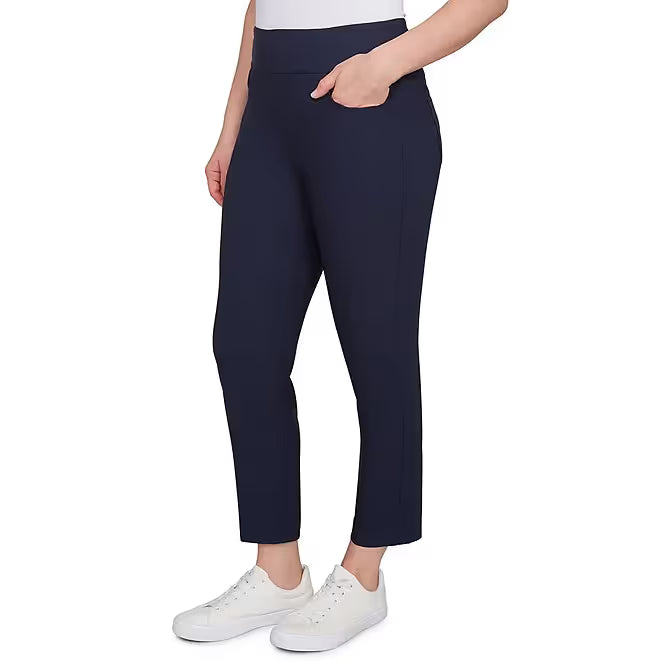 Silk Tech Straight Leg Pull-On Ankle Pants Navy -Ruby Rd