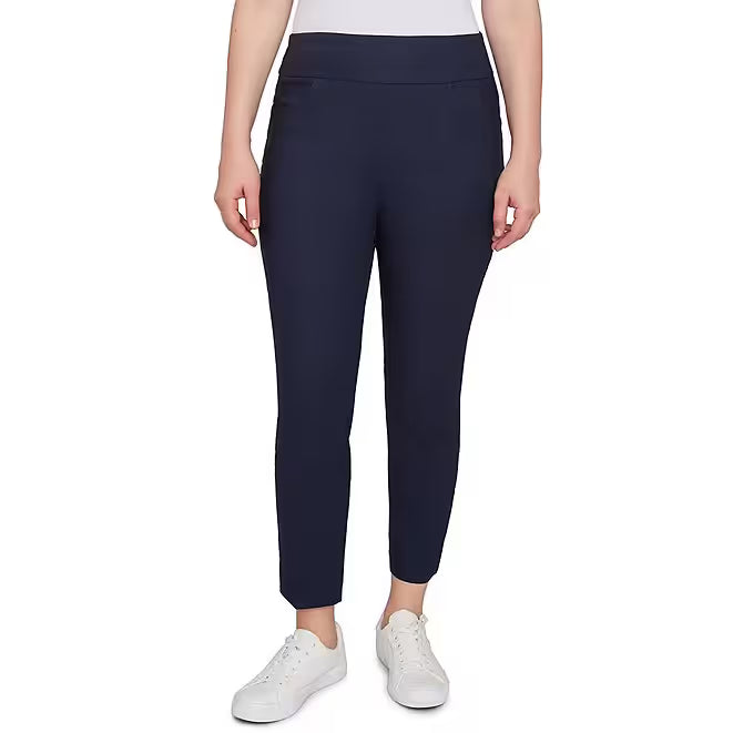 Silk Tech Straight Leg Pull-On Ankle Pants Navy -Ruby Rd