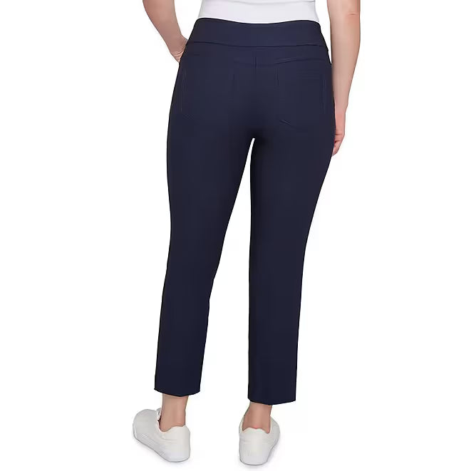 Silk Tech Straight Leg Pull-On Ankle Pants Navy -Ruby Rd