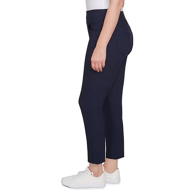 Silk Tech Straight Leg Pull-On Ankle Pants Navy -Ruby Rd
