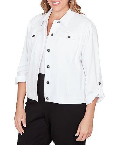 Plus Colored Knitted Twill Jacket White Ruby Rd