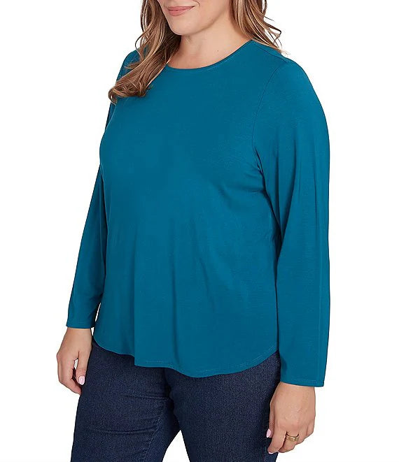 Plus Size Crew Neck Long Sleeve Knit Top Adriate - Ruby Rd