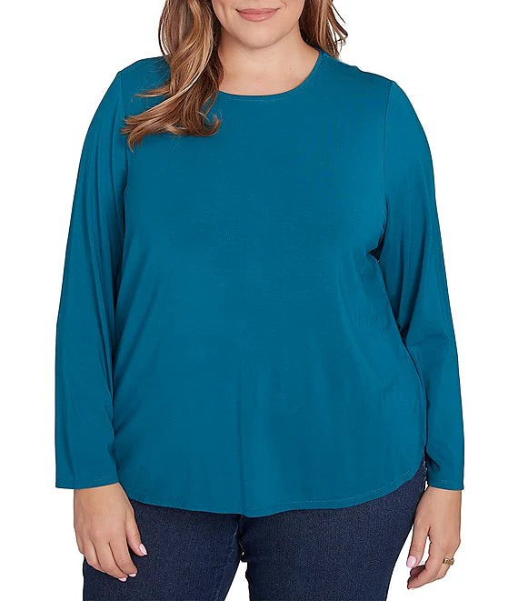 Plus Size Crew Neck Long Sleeve Knit Top Adriate - Ruby Rd