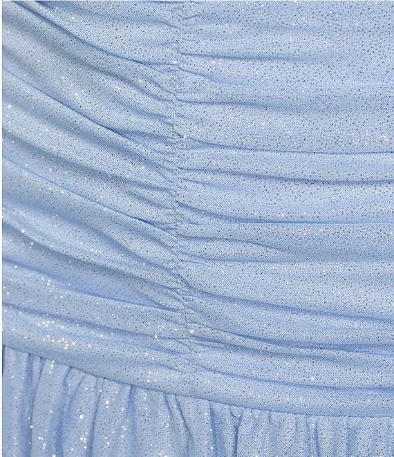 Sleeveless Glitter Double Ruffle Flounce Hem Dress Light Blue -Jump