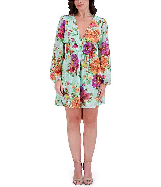 A-Line Mini Dress Mint Floral - Siena