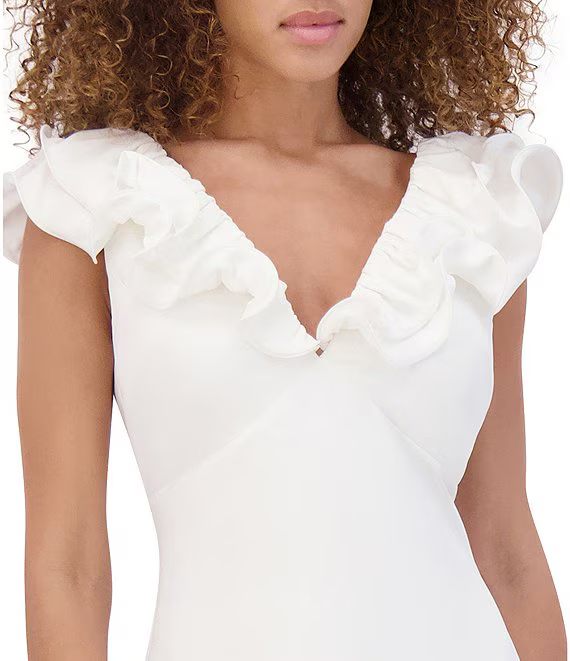 Ruffle Double V Neck Crepe Sheath Dress Ivory - Siena