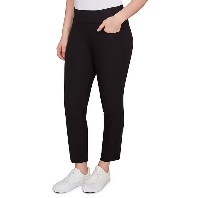 Silk Tech Straight Leg Pull-On Ankle Pants Black -Ruby Rd