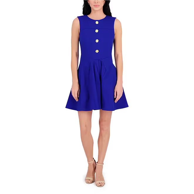Stretch Denim A-Line Mini Dress Cobalt - Kensie