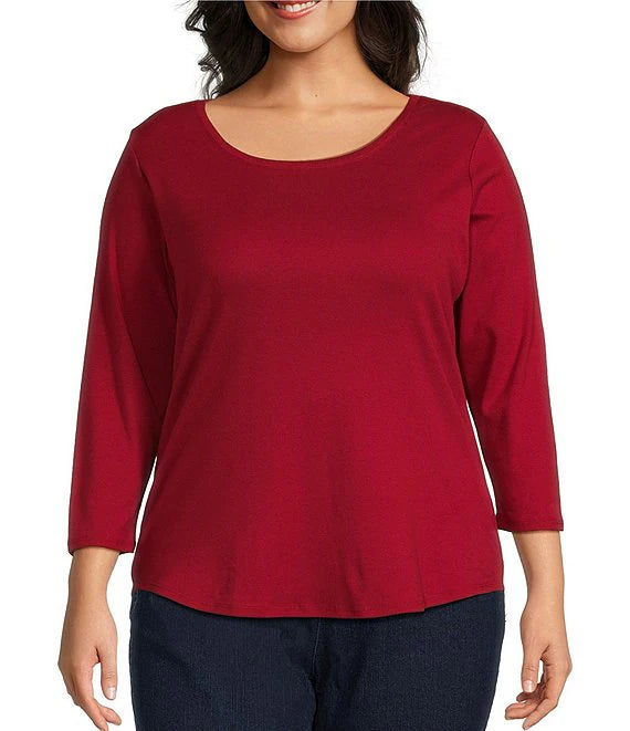 Plus Size Crew Neck Long Sleeve Knit Top Beet - Ruby Rd