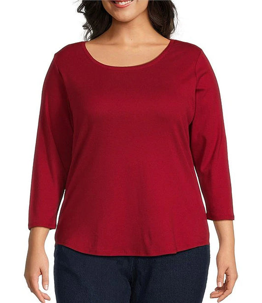 Plus Size Crew Neck Long Sleeve Knit Top Beet - Ruby Rd