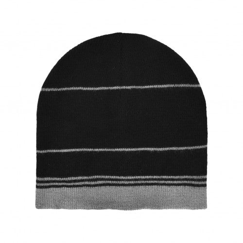 REVERSIBLE ACRYLIC KNIT STRIPED BEANIE IN 3 COLORS
