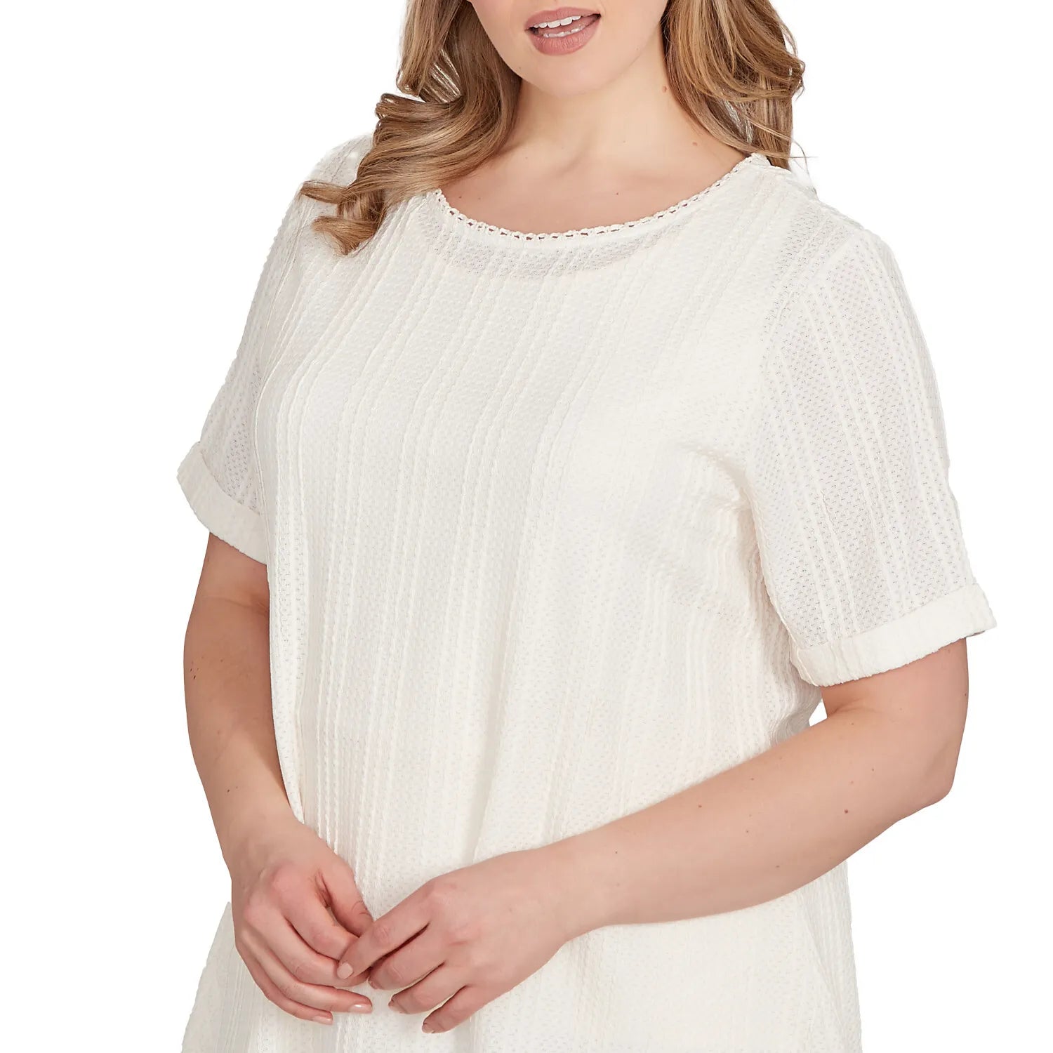 Plus Solid Crinkle Knit Tee Ivory- Ruby Rd