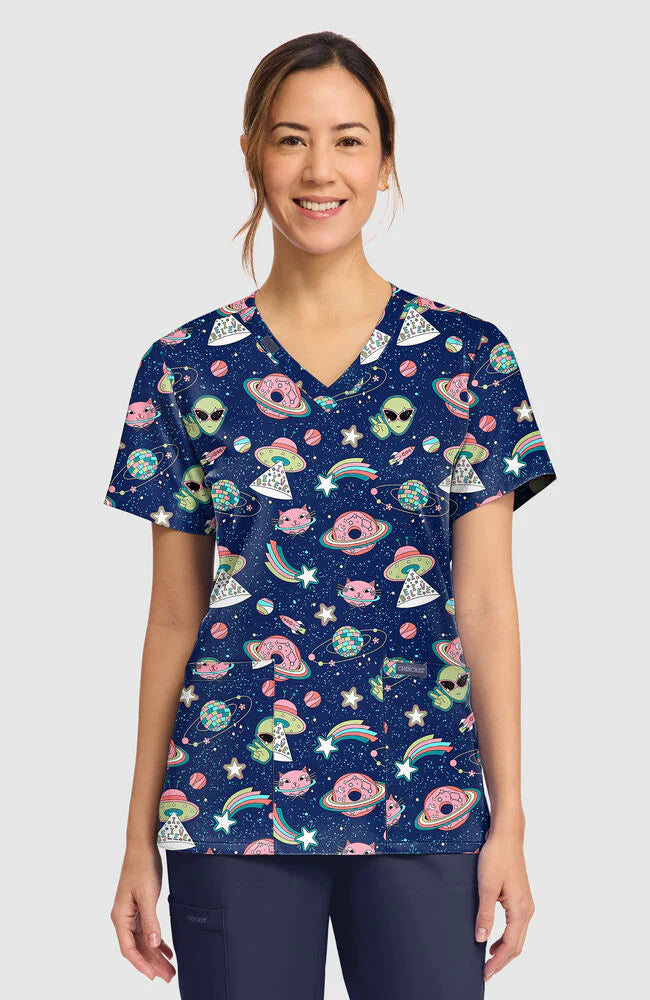 Top estampado con escote en V Groovy Galaxy