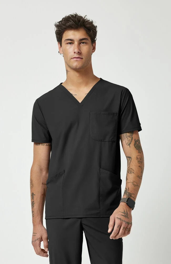 Men's 3-Pocket V-Neck Scrub Top Black