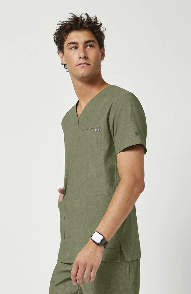 Camiseta de cuello de pico para hombre, color oliva
