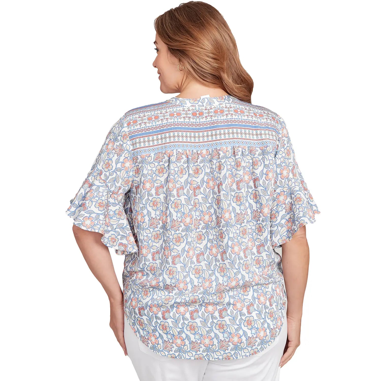Plus Vintage Floral Tie Front Henley Tee  - Ruby Rd
