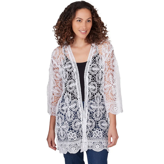 Medallion Lace Cotton Cardigan White  - Ruby Rd