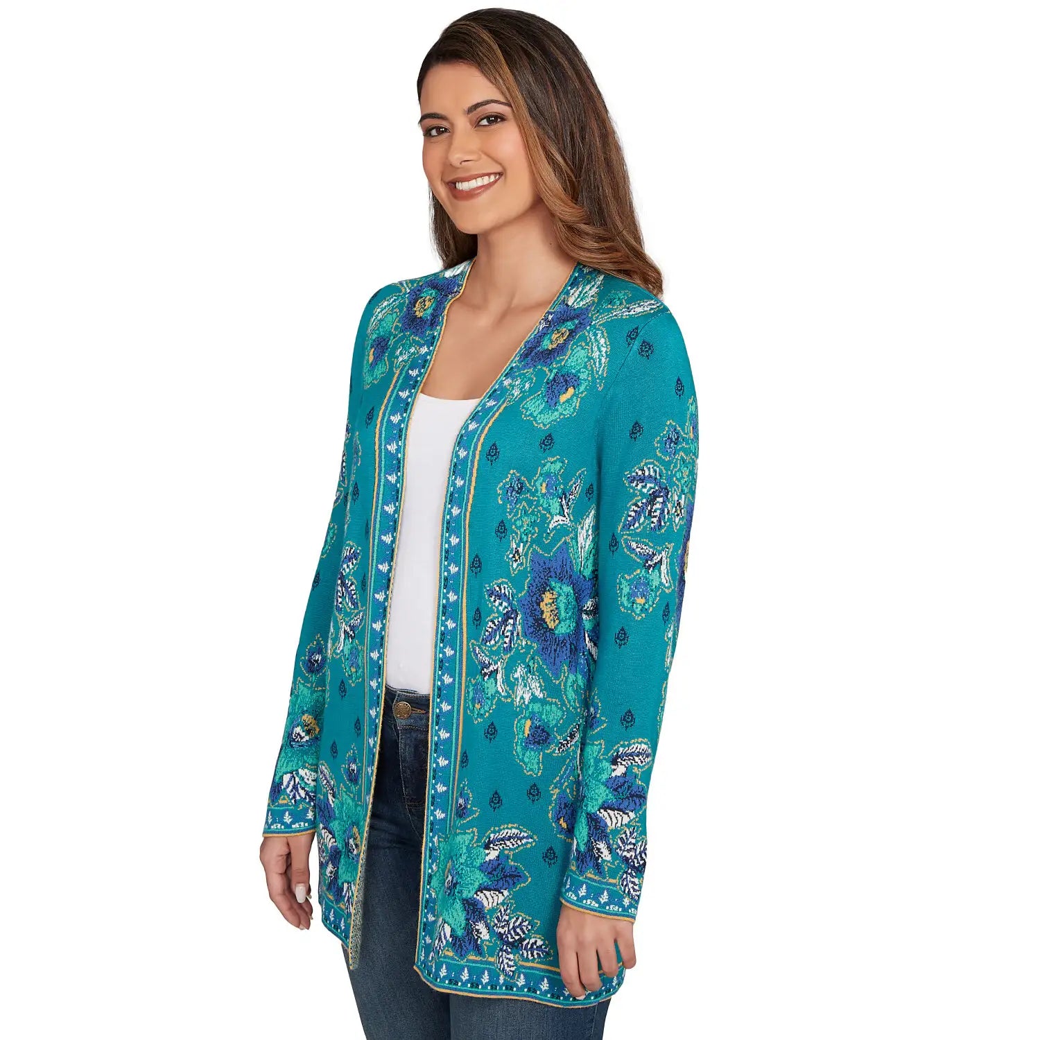 Floral Open Front Sweater Cardigan  - Ruby Rd