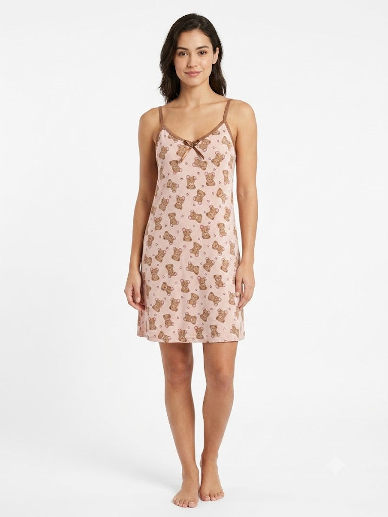 Ladies Chemise w / ADJ Straps -BEAR-BROWN/PINK
