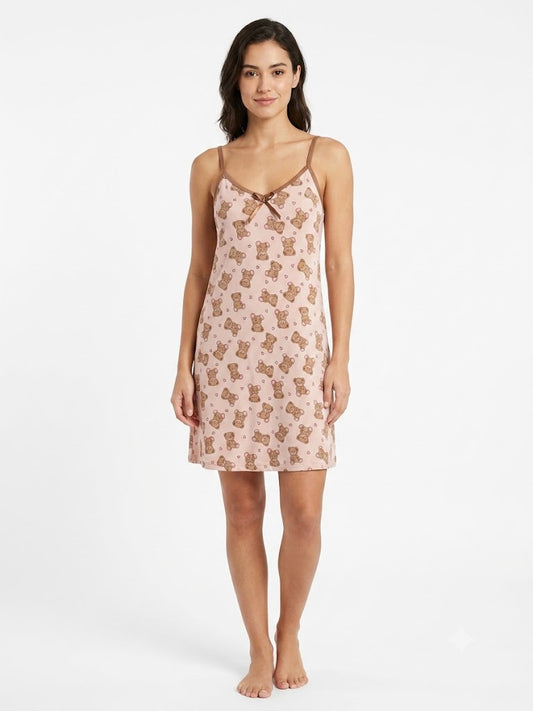 Ladies Chemise w / ADJ Straps -BEAR-BROWN/PINK
