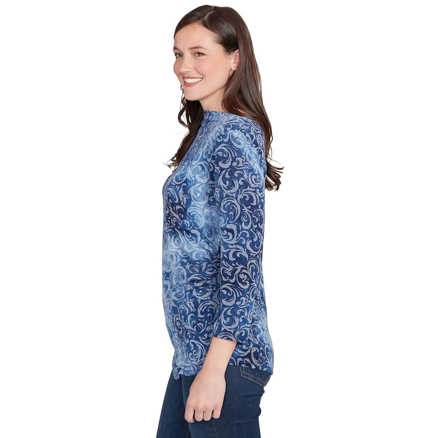 Tie Dye Scroll Floral Hatchi Top Indigo - Ruby Rd