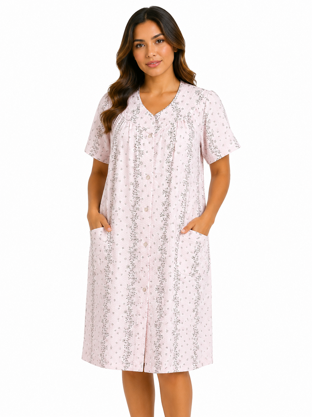 Ladies Trapunto Duster w /  Snaps & Pockets , Floral