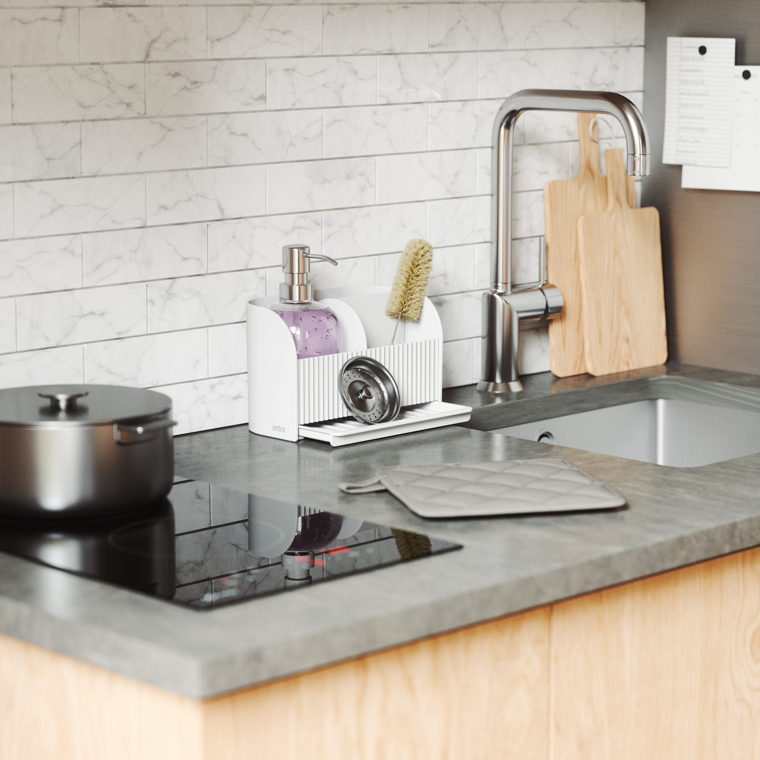 Sling Sink Caddy With Soap Pump White