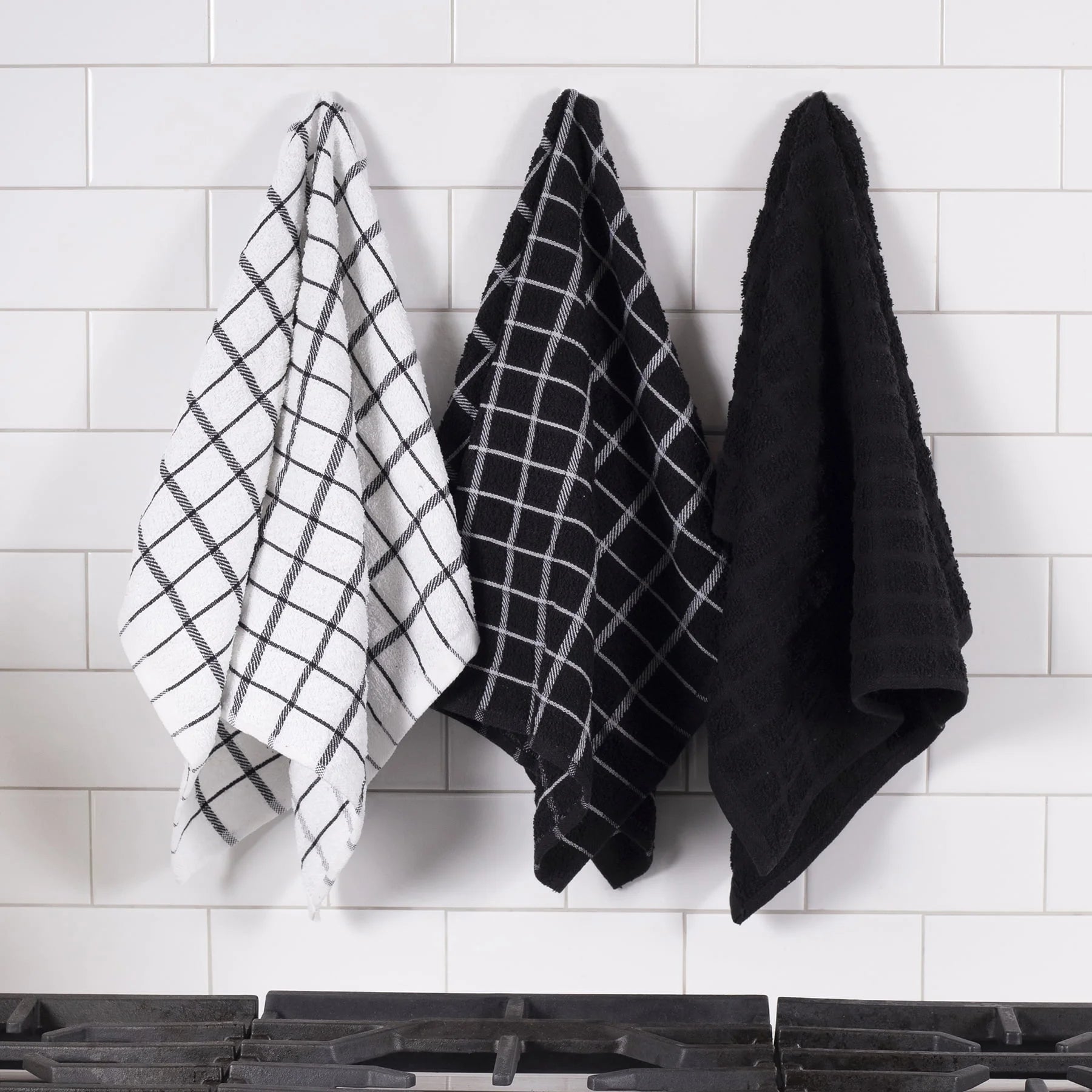 3Pk Terry Kitchen Towel Black  16 x 25