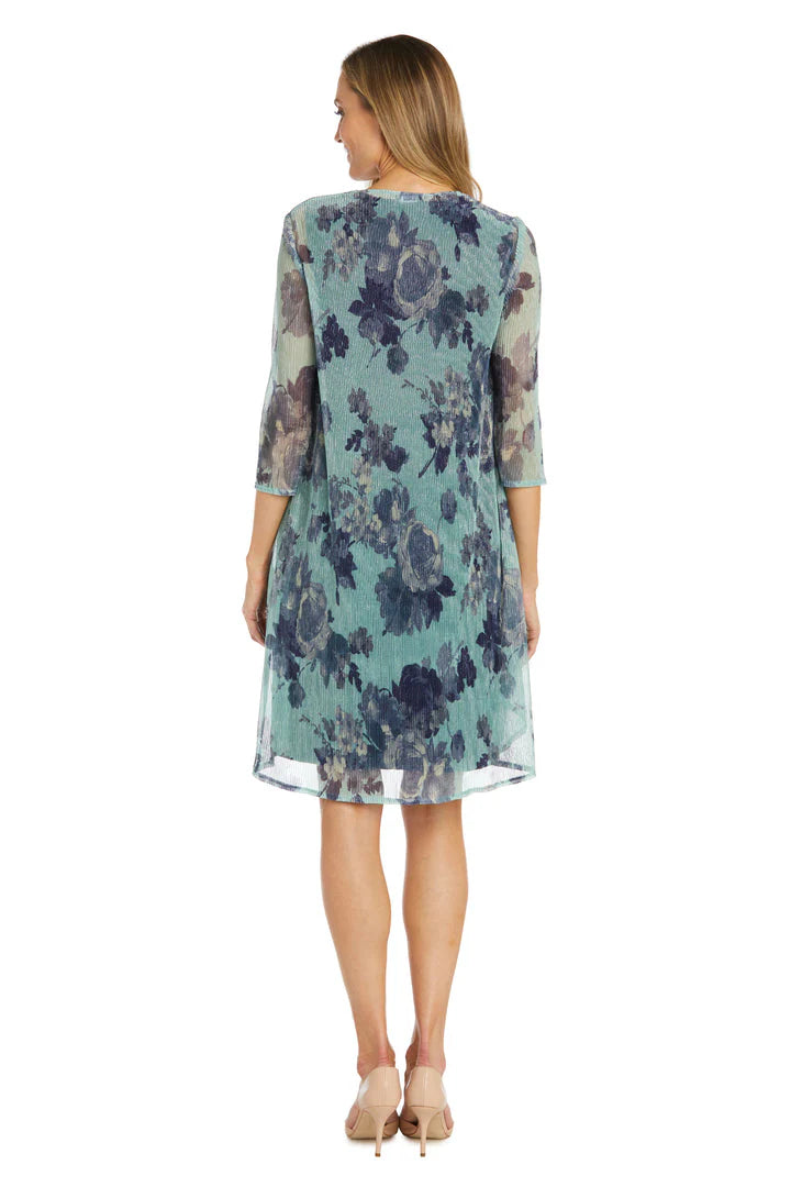 Short Printed Jacket Dress Navy/Teal -RM Richards