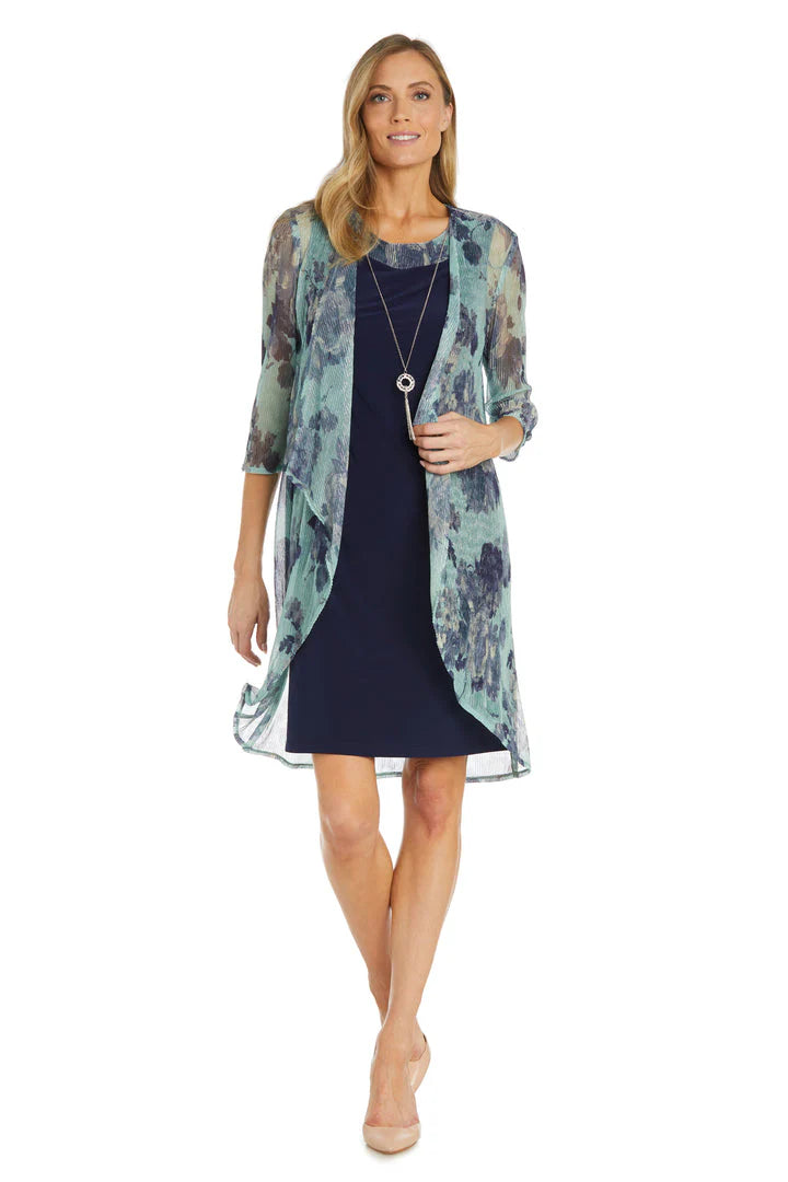 Short Printed Jacket Dress Navy/Teal -RM Richards