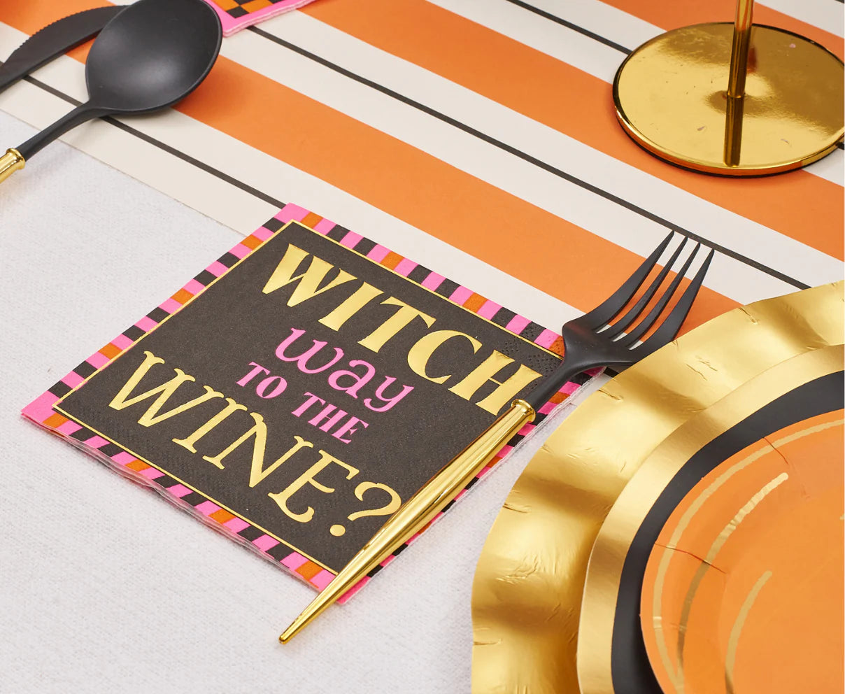 Boo Bold 3 ply Cocktail Napkin - Witch Way tothe Wine -5"Gold Foil