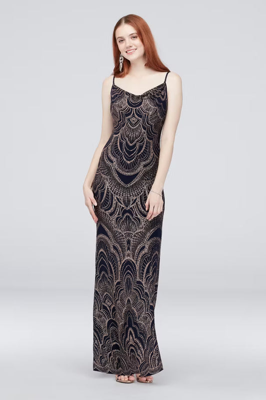 Glitter Print Slinky Slip Gown Slate - Jump