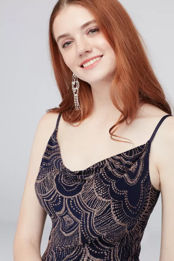 Glitter Print Slinky Slip Gown Slate - Jump