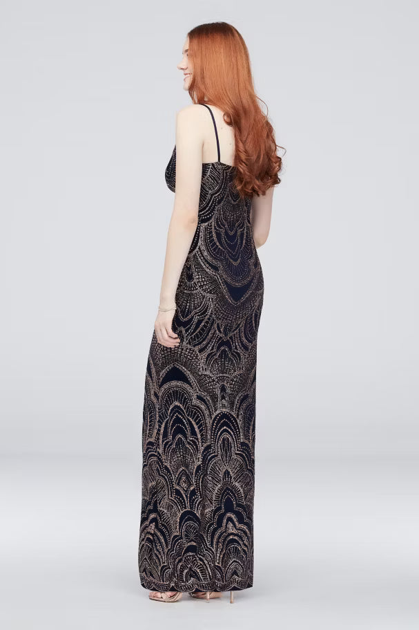 Glitter Print Slinky Slip Gown Slate - Jump