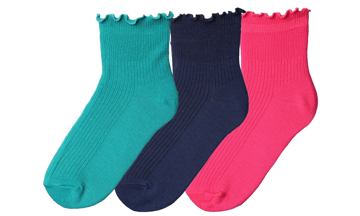 Women's Tipi Toe Lettuce Edge 3-Pack Ankle Socks