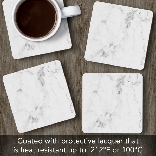 Set of 4 White Marble Hardboard Cork-back Coasters