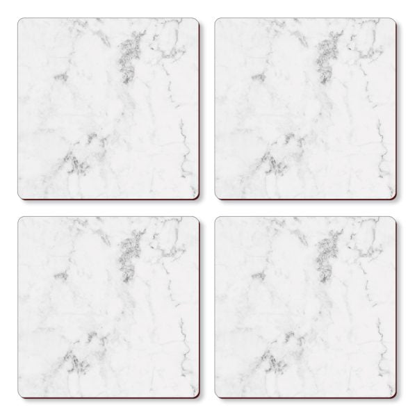 Set of 4 White Marble Hardboard Cork-back Coasters