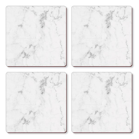 Set of 4 White Marble Hardboard Cork-back Coasters