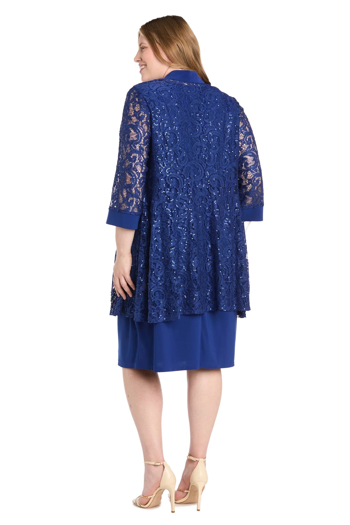 Sequenced Laced Jacket Dress Navy - Plus- RM Richards