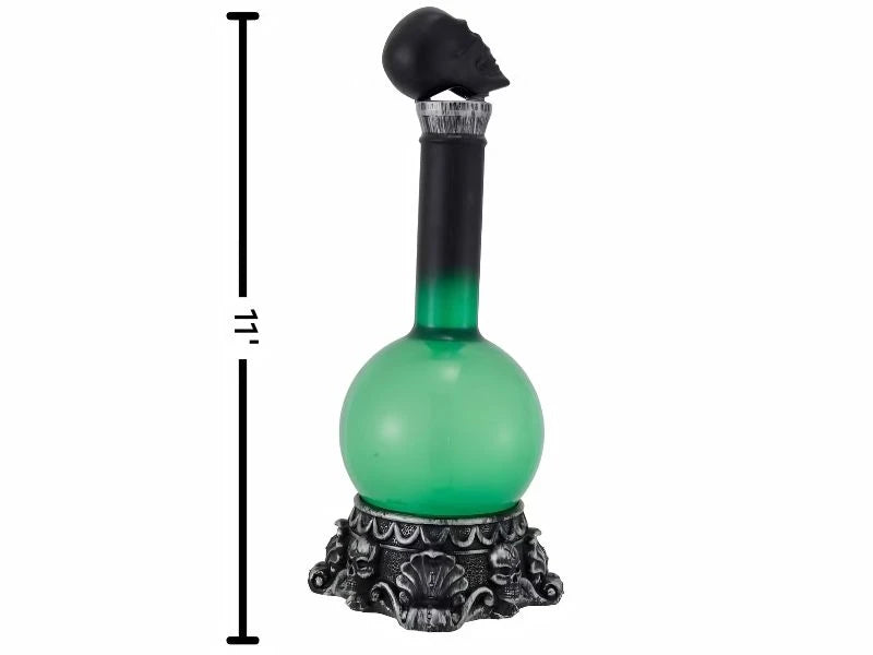 11" Light-Up LED Green Potion Bottle with Skulls Halloween Decoration