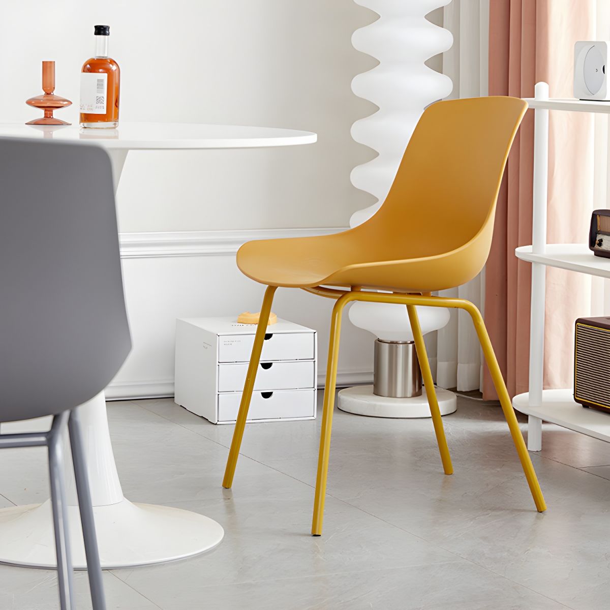 Nordic Style PP Plastic Dining Chair with Metal Frame Gold