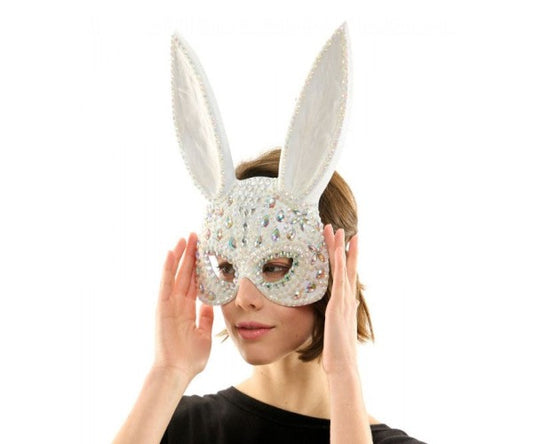 Rhinestone Gray Bunny Mask